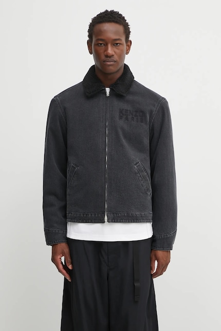 Kenzo denim jacket Happy Tiger Utility Fleece black color Kenzo denim jacket Happy Tiger Utility Fleece black color