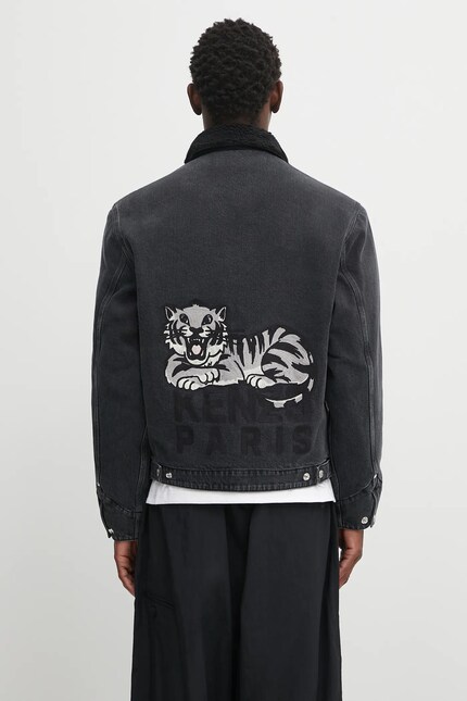 Kenzo denim jacket Happy Tiger Utility Fleece black color