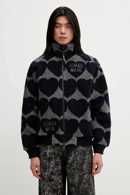 Human Made fleece sweatshirt WOVEN JACKET navy blue color