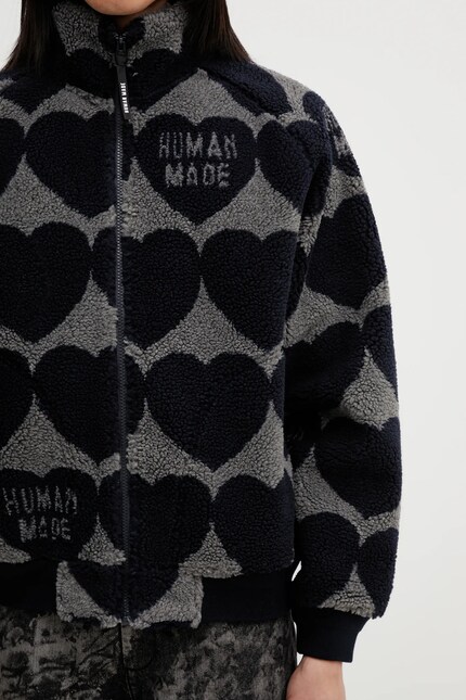 Human Made fleece sweatshirt WOVEN JACKET navy blue color