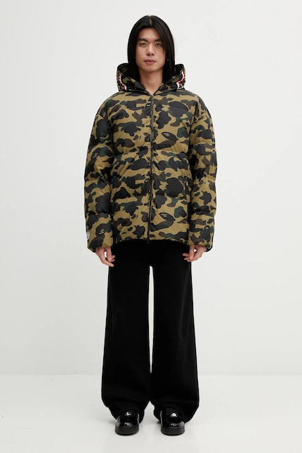 A Bathing Ape down jacket 1st Camo Snowboard Sharkdown green color