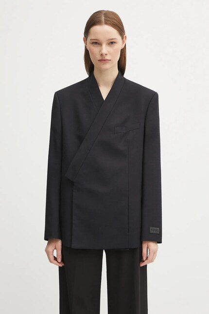 ★KENZO ノーカラー ジャケットコート和柄★ Kenzo kimono Solid Kimono women's black color smooth FE52VE2539FD