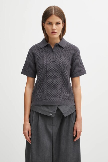 JW Anderson wool blend sweater Cropped Cable Knit Polo gray color
