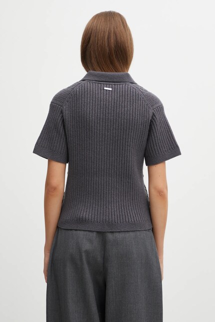 JW Anderson wool blend sweater Cropped Cable Knit Polo gray color