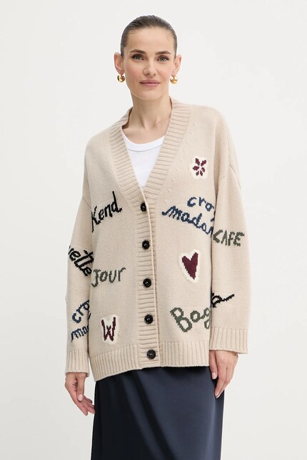 Weekend Max Mara cardigan din lână BELGIO culoarea bej, călduros