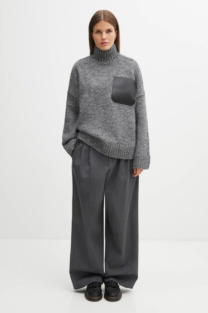JW Anderson wool blend sweater Leather Patch Pocket gray color