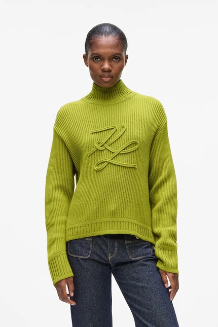 Karl Lagerfeld pulover de lână culoarea verde, cu turtleneck
