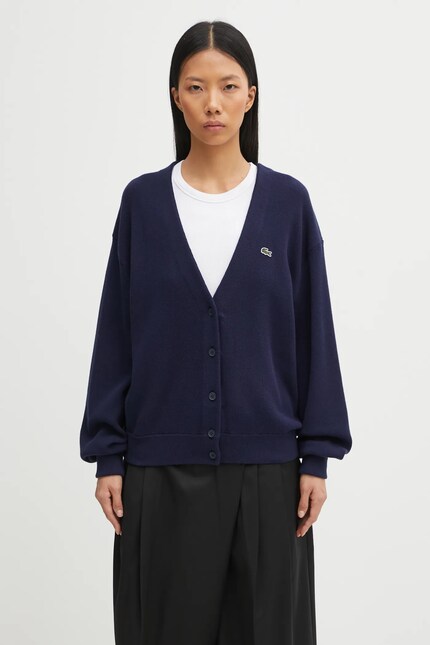Lacoste cardigan with wool blend navy blue color lightweight