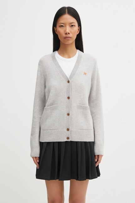 Maison Kitsuné woolen cardigan Baby Fox Lambswool Boxy gray color