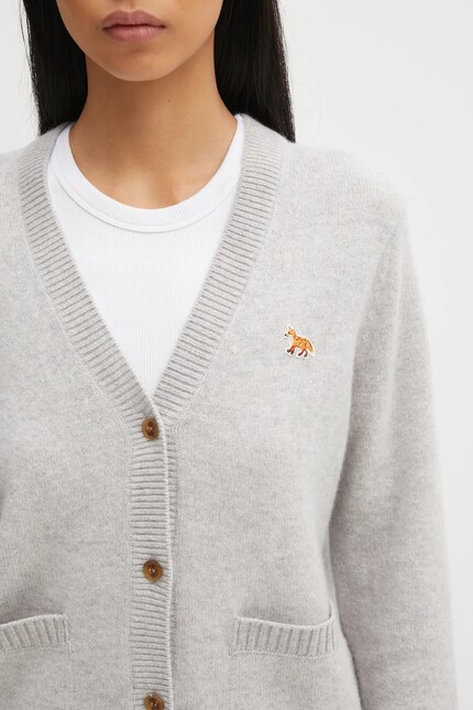 Maison Kitsuné woolen cardigan Baby Fox Lambswool Boxy gray color