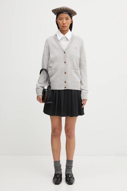 Maison Kitsuné woolen cardigan Baby Fox Lambswool Boxy gray color