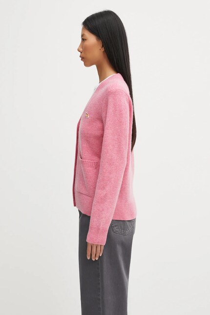 Maison Kitsuné woolen cardigan Baby Fox Lambswool Boxy pink color