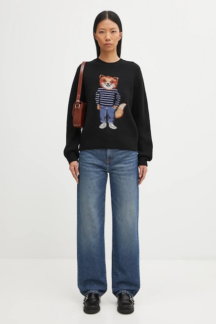 Maison Kitsuné wool blend jumper Dressed Fox Intarsia Wool black Maison Kitsuné wool blend jumper Dressed Fox Intarsia Wool black