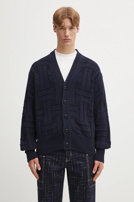 Kenzo cotton cardigan Gots Kenzo Weave Cardigan navy blue color
