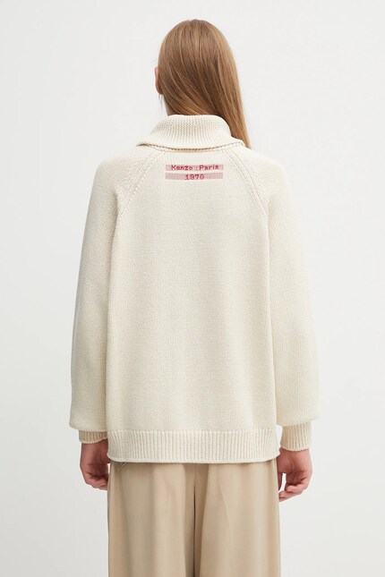 Kenzo wool blend cardigan Rws City Zipped Cardigan beige color