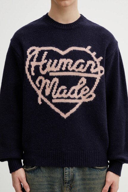 Human Made wool blend sweater KNITTED SWEATER navy blue color