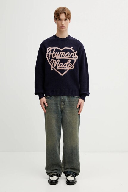 Human Made wool blend sweater KNITTED SWEATER navy blue color