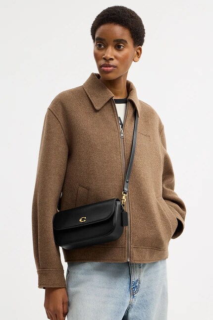 Coach geantă de piele Brook Flap Chain Bag culoarea negru, CAN90