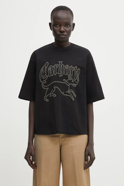 Carhartt WIP cotton t-shirt W' S/S Hackwork T-Shirt black color