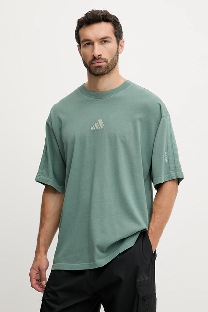 Хлопковая футболка adidas All SZN цвет зелёный с аппликацией