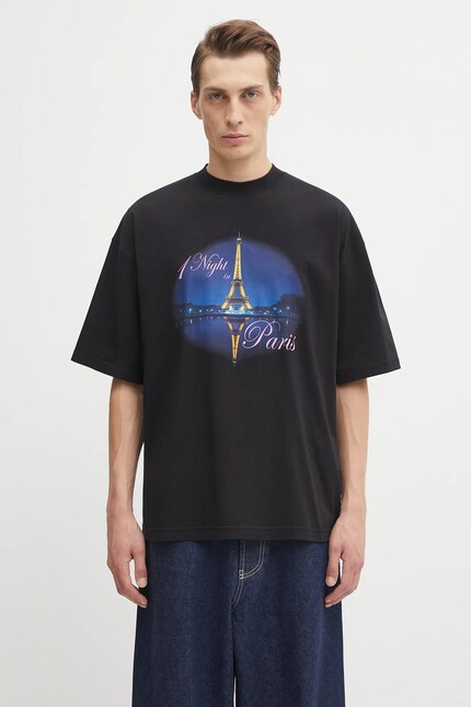 VETEMENTS cotton t-shirt Night In Paris Oversized black color with
