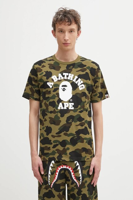 トップス A BATHING APE COOKIE CAMO L/S TEE A Bathing Ape cotton t-shirt Camo College green color patterned