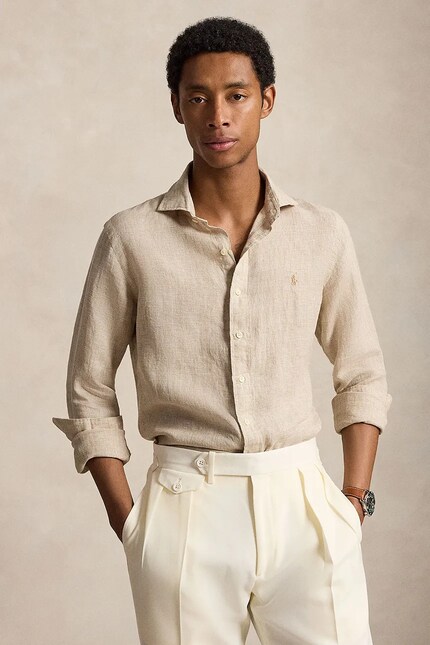 Polo by Ralph Lauren リネン長袖シャツ ベージュ Polo Ralph Lauren shirt linen Men's beige plain 710B22589 at PRM US