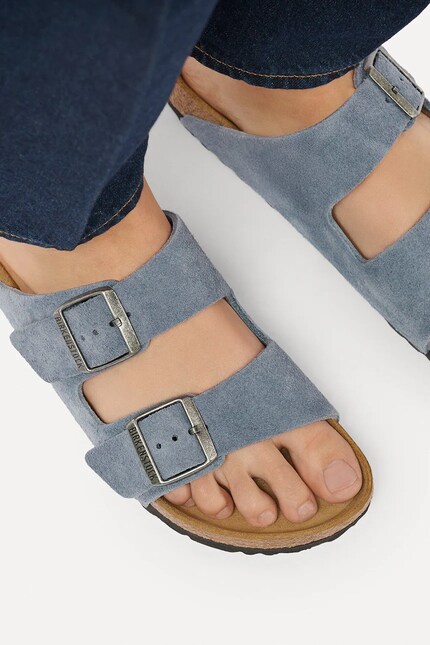 Birkenstock шльопанці замшеві Arizona Suede Leather блакитні