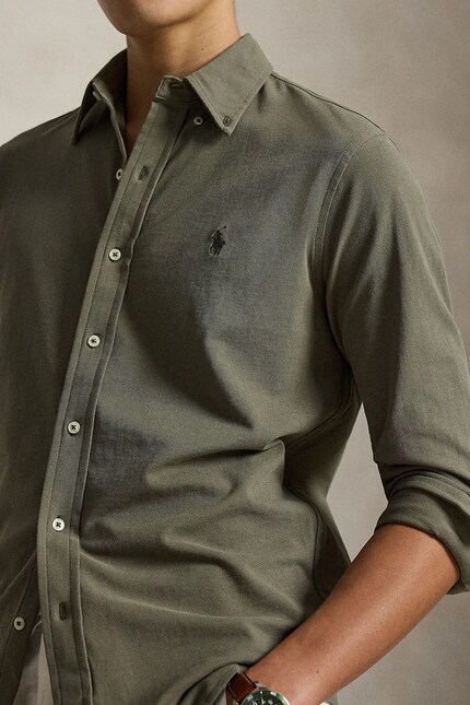 ralph lauren green dress shirt Ralph Lauren Classic Fit Garment-Dyed Oxford Shirt - Garden Trail/Cream Polo Pony