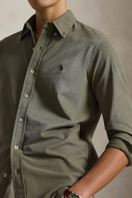 ralph lauren green dress shirt Ralph Lauren Classic Fit Garment-Dyed Oxford Shirt - Garden Trail/Cream Polo Pony