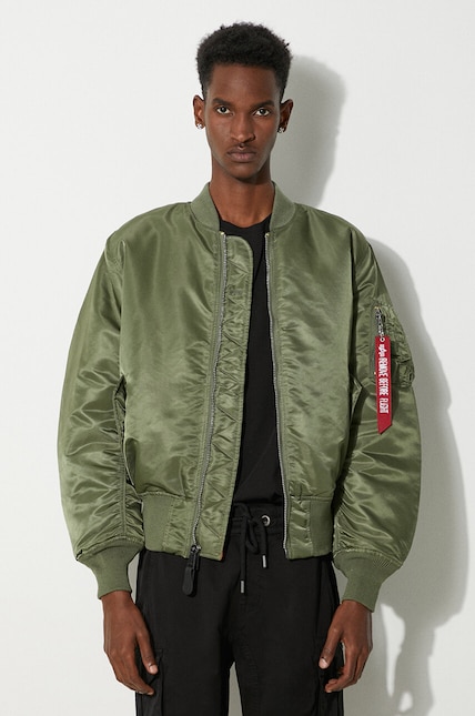 Alpha Industries reversible bomber jacket MA-1 men's green color