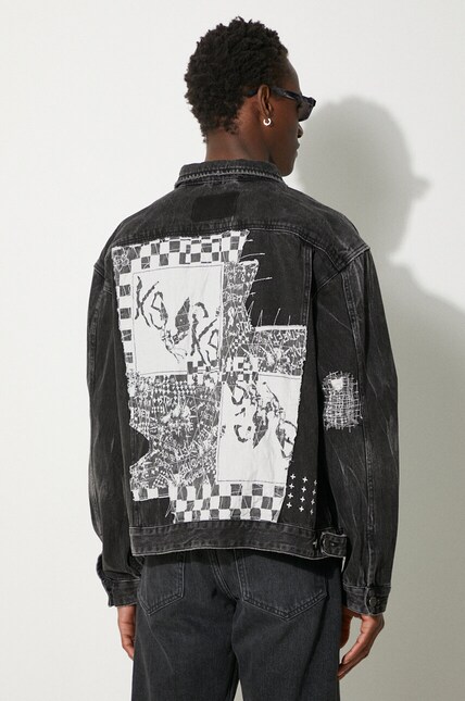 ジャケット・アウター KSUBI leather sleeve denim jacket KSUBI denim jacket Cropped men's black color at PRM US