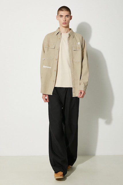 AAPE cotton shirt men's beige color regular AAPSTM8472XXM at PRM US AAPE cotton shirt men's beige color regular AAPSTM8472XXM at PRM US