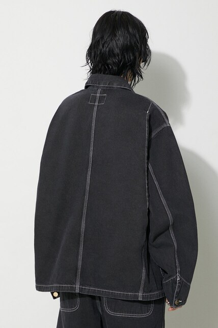 y*9様 希少125周年ロゴ USA製 31×30 Carhartt 墨黒フェー Carhartt WIP denim jacket OG Michigan Coat women's black color