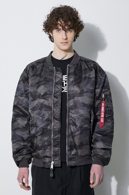 Alpha Industries bomber jacket MA-1 CS Camo men's black color at