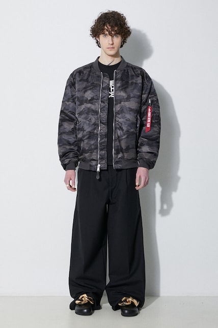 Alpha Industries bomber jacket MA-1 CS Camo men's black color at
