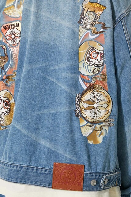 Evisu denim jacket Hanafuda Daruma Daicock men's blue color