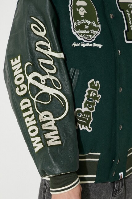 Шерстяная куртка-бомбер A Bathing Ape Bape Patch Coach Jacket цвет