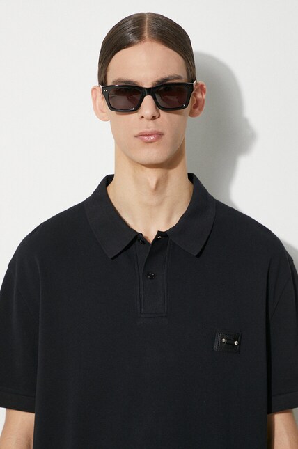 Neil Barrett cotton polo shirt Loose Pierced Nipple Polo black
