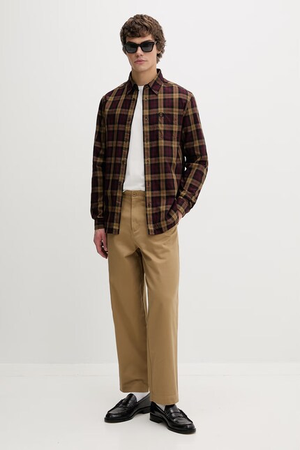 Хлопковые брюки Fred Perry Straight Leg Twill Trouser цвет бежевый