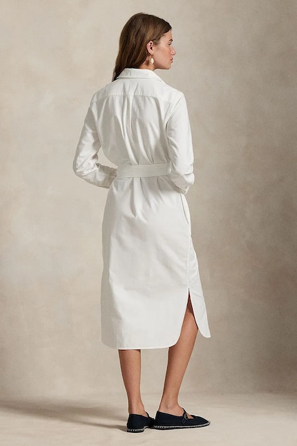 polo ralph lauren white shirt dress Polo Ralph Lauren Pleated long-sleeve Shirt Dress | White