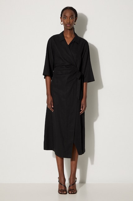 plain black linen dress The Mykonos - Solid Black Linen Beach Dress