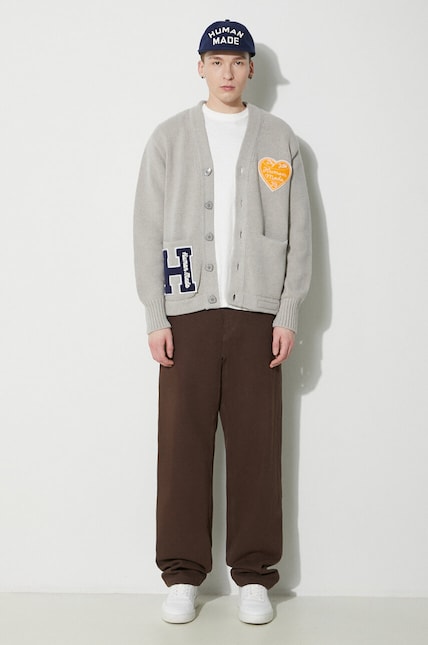 Human Made cardigan Low Gauge Knit Cardigan men's gray color