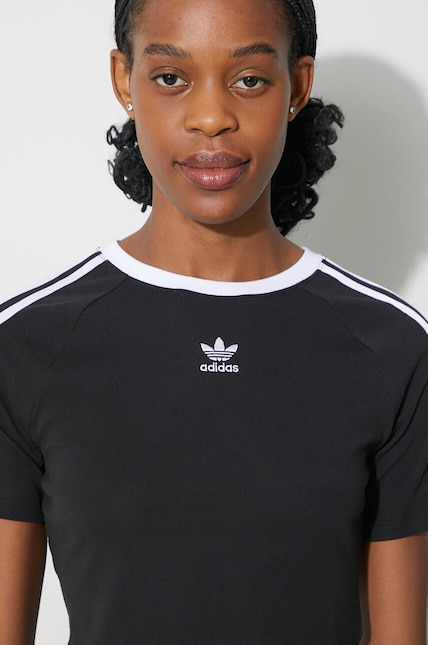 adidas Originals t-shirt 3-Stripes Baby Tee women's black color
