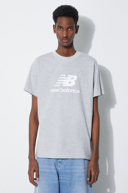 New Balance cotton t-shirt Essentials Cotton men's gray color