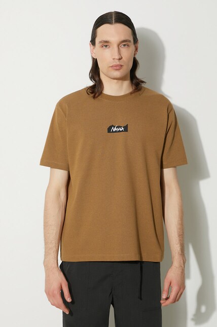 Nanga t-shirt Eco Hybrid Mt Logo Tee men's brown color with a