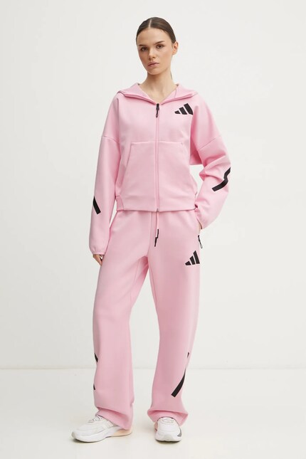 Кофта adidas Z.N.E. женская цвет розовый с капюшоном с принтом