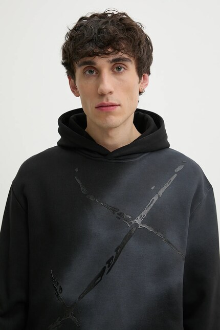 Heliot Emil cotton sweatshirt men's gray color hooded with a print