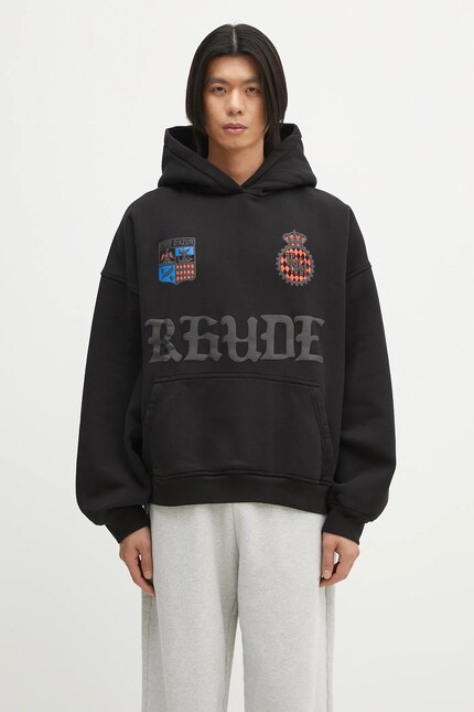 RHUDE cotton sweatshirt Cote D'Azur Crest men's black color hooded