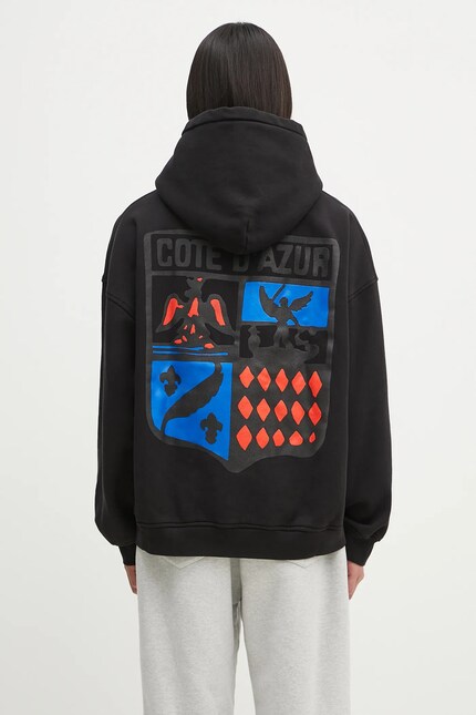 RHUDE cotton sweatshirt Cote D'Azur Crest men's black color hooded